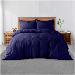 Gc Gaveno Cavailia Plain Dyed Duvet Cover Single Polycotton Solid Bedding Set Breathable & Lightweight Duvet Cover Bed Set Navy - thumbnail 1