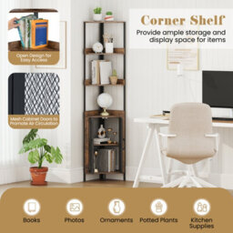 Gainoom 6-Tier Corner Shelf Tall Corner Bookshelf Industrial Bookcase Display Shelf Freestanding Storage Rack Plant Stand - thumbnail 8