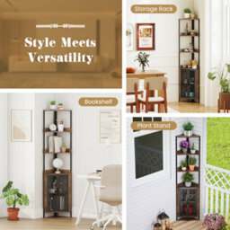 Gainoom 6-Tier Corner Shelf Tall Corner Bookshelf Industrial Bookcase Display Shelf Freestanding Storage Rack Plant Stand - thumbnail 6