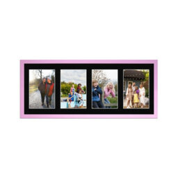 AK Frames 50X20Cm Pastel Pink Sleek Multi Photo Frame With Black Mount - Holds 4 Apertures (4X) 6X4 Photos