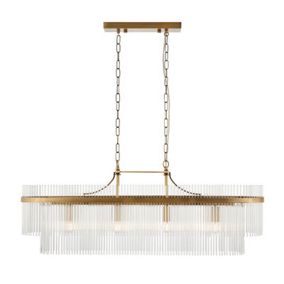 Loops Stylish Antique Brass 4-Light Ceiling Pendant With Clear Glass Rods For Elegant Dining Spaces - image 1