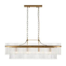 Loops Stylish Antique Brass 4-Light Ceiling Pendant With Clear Glass Rods For Elegant Dining Spaces - thumbnail 1