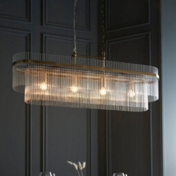 Loops Stylish Antique Brass 4-Light Ceiling Pendant With Clear Glass Rods For Elegant Dining Spaces - thumbnail 3