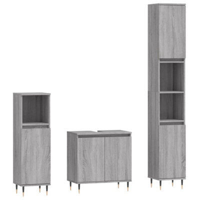 Berkfield Modern 3 Piece Bathroom Cabinet Set Grey Sonoma Engineered Wood