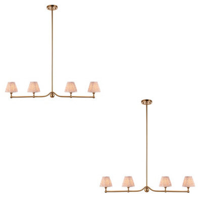 Loops Stylish 2 Pack Brushed Brass Pendant Lights With Peach Fabric Shades - image 1