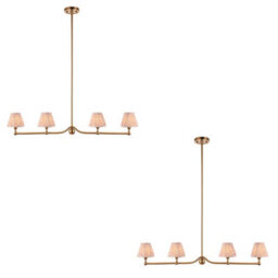 Loops Stylish 2 Pack Brushed Brass Pendant Lights With Peach Fabric Shades - thumbnail 1