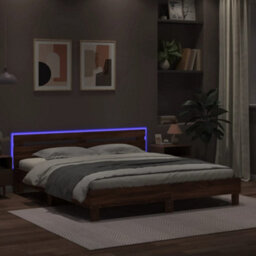 Berkfield Bed Frame With Led Without Mattress Brown Oak 180X200 Cm Super King - thumbnail 4
