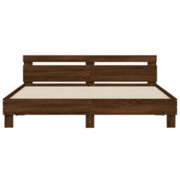 Berkfield Bed Frame With Led Without Mattress Brown Oak 180X200 Cm Super King - thumbnail 7