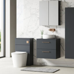 Nuie Arno Wall Hung 2-Drawer Modern Vanity Unit With Satin Soft Black Laminate Worktop - thumbnail 3
