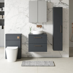 Nuie Arno Wall Hung 2-Drawer Modern Vanity Unit With Satin Soft Black Laminate Worktop - thumbnail 4