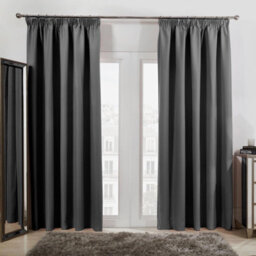 "Ohs Pencil Pleat Blackout Curtains Set Of 2 Thermal Tape Top Heading Panels Ready Made, Charcoal Grey - 66"" X 90"""
