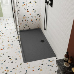Hudson Reed Pearlstone Rectangular Slimline Textured Grey Slate Effect Shower Tray & Corner Waste, 900 X 800mm X 40mm