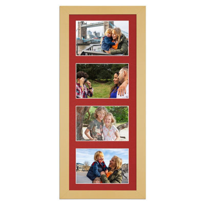 AK Frames 50X20Cm Mustard Yellow Modern Multi Photo Frame With Crimson Mount - Holds 4 Apertures (4X) 6X4 Photos - image 1