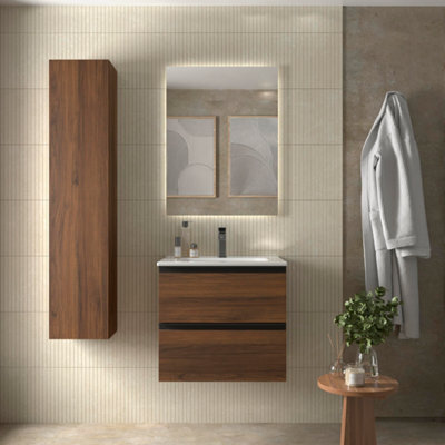 Cygnus bath Bequia Metal Vanity Unit 70Cm Walnut Basin Ceramic - image 1