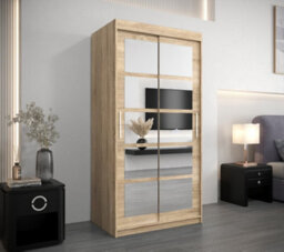 Arte Roma Ii Oak Sonoma Spacious Sliding Door Wardrobe H2000mm W1000mm D620mm With Mirrored Panels - thumbnail 2