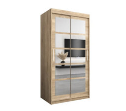 Arte Roma Ii Oak Sonoma Spacious Sliding Door Wardrobe H2000mm W1000mm D620mm With Mirrored Panels - thumbnail 1