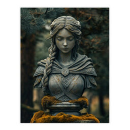 Artery8 Framed Wall Art Norse Shield Maiden Warrior Bust Statue In Forest Print - 12X16 Inch - thumbnail 3