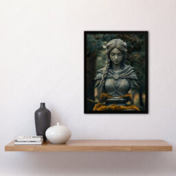 Artery8 Framed Wall Art Norse Shield Maiden Warrior Bust Statue In Forest Print - 12X16 Inch - thumbnail 2