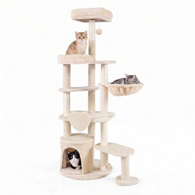 Costway Large Multi-Level Cat Tree Cat Tower W/ Natural Sisal-Covered Scratching Posts Plush Condo - image 1