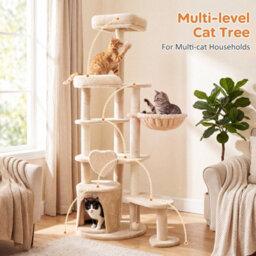 Costway Large Multi-Level Cat Tree Cat Tower W/ Natural Sisal-Covered Scratching Posts Plush Condo - thumbnail 6
