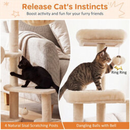 Costway Large Multi-Level Cat Tree Cat Tower W/ Natural Sisal-Covered Scratching Posts Plush Condo - thumbnail 5