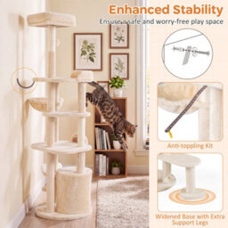 Costway Large Multi-Level Cat Tree Cat Tower W/ Natural Sisal-Covered Scratching Posts Plush Condo - thumbnail 7
