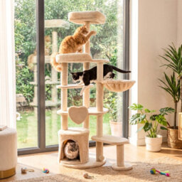 Costway Large Multi-Level Cat Tree Cat Tower W/ Natural Sisal-Covered Scratching Posts Plush Condo - thumbnail 3