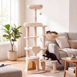 Costway Large Multi-Level Cat Tree Cat Tower W/ Natural Sisal-Covered Scratching Posts Plush Condo - thumbnail 8