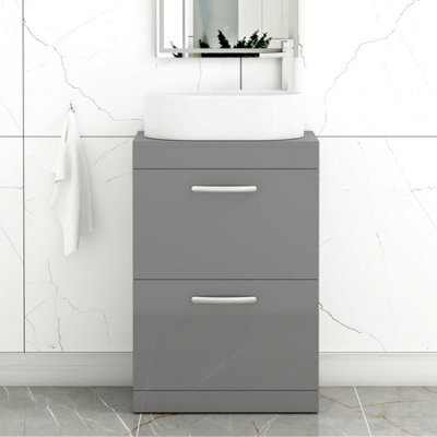 Royal Bathrooms Turin 800mm Freestanding Bathroom Vanity Unit With Sink 2 Drawer Indigo Grey Gloss & Peak Countertop Basin - image 1