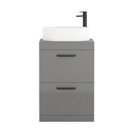 Royal Bathrooms Turin 800mm Freestanding Bathroom Vanity Unit With Sink 2 Drawer Indigo Grey Gloss & Peak Countertop Basin - thumbnail 5
