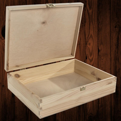 Woodeedoo Large Rectangular Pinewood Storage Box With Gold Clasp For Diy Crafts Gifts Keepsakes Organisation 29 X 22.5 X 8.5 Cm - image 1
