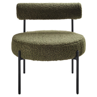 Wyld And Coco Armless Accent Chair Green Boucle Round Seat Black Metal Frame - Compact Retro Armchair - image 1