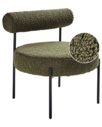 Wyld And Coco Armless Accent Chair Green Boucle Round Seat Black Metal Frame - Compact Retro Armchair - thumbnail 3