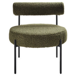 Wyld And Coco Armless Accent Chair Green Boucle Round Seat Black Metal Frame - Compact Retro Armchair - thumbnail 1