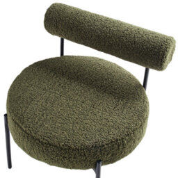 Wyld And Coco Armless Accent Chair Green Boucle Round Seat Black Metal Frame - Compact Retro Armchair - thumbnail 7