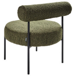 Wyld And Coco Armless Accent Chair Green Boucle Round Seat Black Metal Frame - Compact Retro Armchair - thumbnail 6