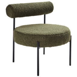 Wyld And Coco Armless Accent Chair Green Boucle Round Seat Black Metal Frame - Compact Retro Armchair - thumbnail 4