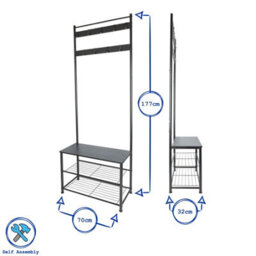Harbour Housewares Coat Rack With Shoe Storage Bench - Square Steel Frame - Brown Hall Tree Coat Stand With 9 Hooks & Shoe Shelf - thumbnail 3