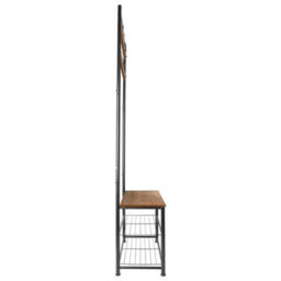 Harbour Housewares Coat Rack With Shoe Storage Bench - Square Steel Frame - Brown Hall Tree Coat Stand With 9 Hooks & Shoe Shelf - thumbnail 4