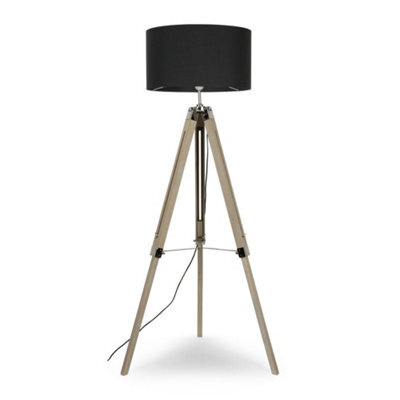 Valuelights Clipper Distressed Wood And Silver Chrome Tripod Floor Lamp With Charcoal Grey Drum Shade - image 1