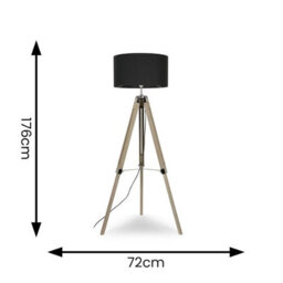 Valuelights Clipper Distressed Wood And Silver Chrome Tripod Floor Lamp With Charcoal Grey Drum Shade - thumbnail 6