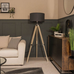Valuelights Clipper Distressed Wood And Silver Chrome Tripod Floor Lamp With Charcoal Grey Drum Shade - thumbnail 2