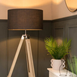 Valuelights Clipper Distressed Wood And Silver Chrome Tripod Floor Lamp With Charcoal Grey Drum Shade - thumbnail 3