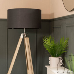 Valuelights Clipper Distressed Wood And Silver Chrome Tripod Floor Lamp With Charcoal Grey Drum Shade - thumbnail 5