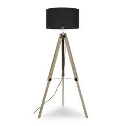 Valuelights Clipper Distressed Wood And Silver Chrome Tripod Floor Lamp With Charcoal Grey Drum Shade - thumbnail 1