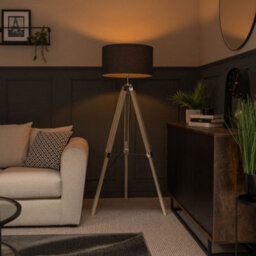 Valuelights Clipper Distressed Wood And Silver Chrome Tripod Floor Lamp With Charcoal Grey Drum Shade - thumbnail 4