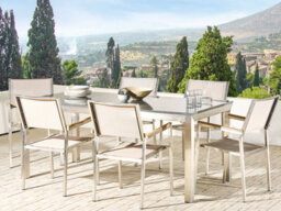 Beliani Garden Dining Set 6 Seater Grosseto Granite Polished Grey/ Beige - thumbnail 2