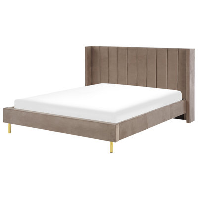 Beliani Bed Velvet Villette 180 X 200 Cm (Eu Super King) Taupe - image 1