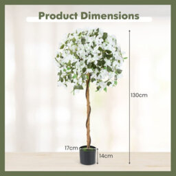 Costway 130Cm Artificial Azalea Tree Faux Silk Floral Tree In Pot-White - thumbnail 2