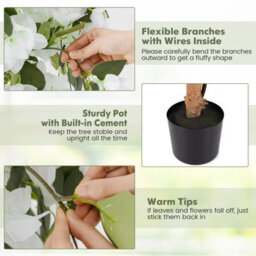 Costway 130Cm Artificial Azalea Tree Faux Silk Floral Tree In Pot-White - thumbnail 3